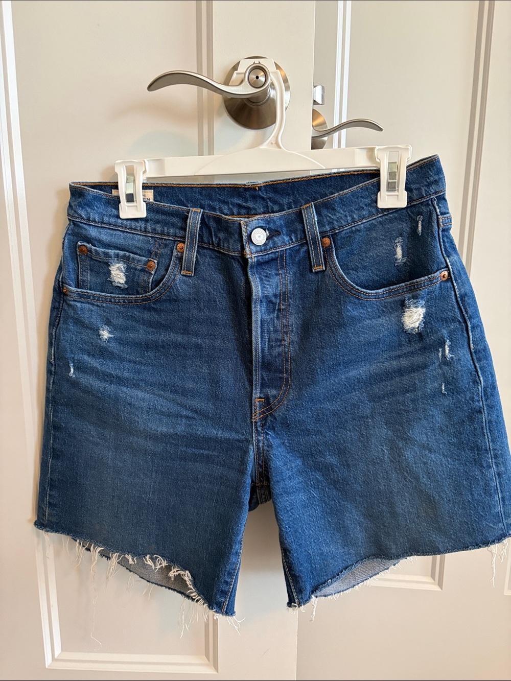Levi's Dark Blue Distressed Denim Shorts